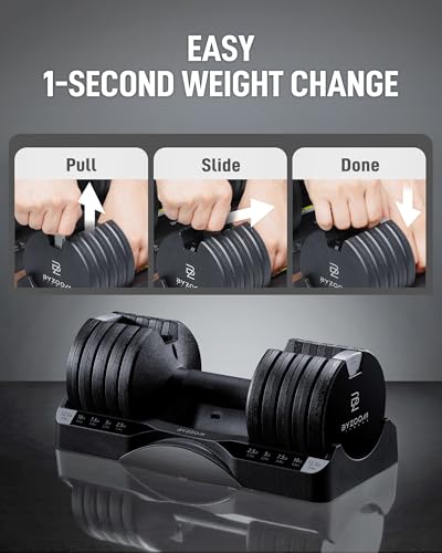 BYZOOM FITNESS Pure Series Adjustable Dumbbell - 12.5/25/27.5/50/55/75lb - ONE UNIT OR PAIR(check QTY before purchase) - 5-in-1/ 10-in-1 / 15-in-1 / 21-in-1 Flexible Hand Weights for Home Apartment Garage Gym, Strength Training & Fitness Workouts, White O