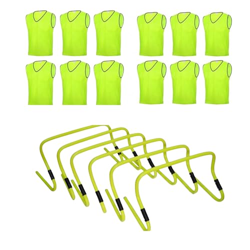 GSi Sports Speed Agility Training Bundle, 12 Practice Pinnies and 6 Adjustable Agility Hurdles for Group Drills