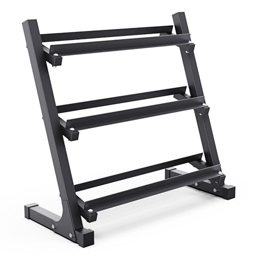 Synergee Dumbbell Rack for Home Gym – 3 Tier Adjustable Weight Rack for Dumbbells – Space-Saving Storage Shelf – Available in 38" or 46" – Heavy Duty Steel Frame – Easy Assembly