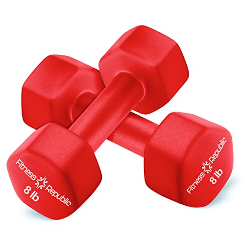 Fitness Republic Neoprene Dumbbell Set of 2, Non-Slip, Hex Shape, Free Weights for Muscle Toning and Strength Building - Portable Home Gym Hand Weights