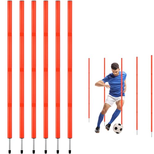 6PCS 6FT Adjustable Soccer Agility Training Poles, Detachable Sports Training Speed Sticks, Slalom Training Agility Pole Set, Outdoor Speed & Agility Turf Training Poles for Soccer Drills - color: Orange (Vertical Poles)