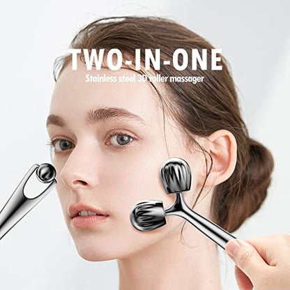 DANGSHAN Gua Sha Facial Tools & Face Roller Set, Face Massager, Lymphatic Drainage Massager, Face Sculpting Tool, Ice Roller for Face (Silver)