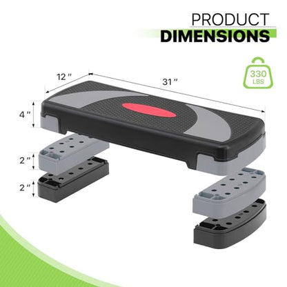 Aerobics Stepper Platform for Exercise Adjustable Compact Workout Step for Cardio, Core and Strength Training