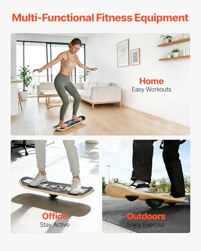 VEVOR Balance Board, Wobble Board Trainer for Adults 3-Level Adjustable Base, Premium Wooden Balance Training Equipment, Slip-Resistant Surface for Core Workout, Standing Desk Exercise, Home Gym, Yoga