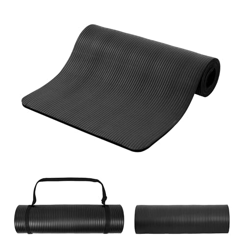Signature Fitness Extra Thick High-Density Foam Yoga Mat – Multiple Thicknesses (1/2" & 1") / Multiple Colors – Double-Sided Non-Slip Surface – with Carrying Strap for Pilates, Yoga & Home Workouts - color: Black-1/2"thick
