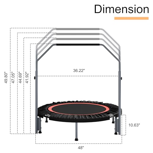ALTLER 40"/48" Foldable Mini Fitness Rebounder with Adjustable Foam Handle, Max Load 330/440 lbs, Indoor Cardio Exercise Rebounder for Adults - size: 48 IN