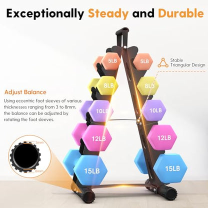 AmazeFan 5 Tier | 3-Tier Dumbbell Rack Stand Only, A-Frame Design Weight Rack with Handle, Weights Metal Strength Training Dumbbells Storage Rack for Home Gym Space Saver (Dumbells not Included)