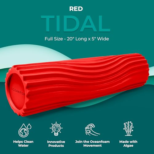 Tidal Roller - Red - Muscle Massage Foam Roller for Back Pain & Stretching - Firm and Ergonomic Wide Wave Textured - Yoga, Athletics, & Wellness - Full Size, 20" x 5" - color: Red