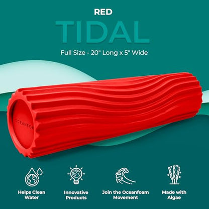Tidal Roller - Red - Muscle Massage Foam Roller for Back Pain & Stretching - Firm and Ergonomic Wide Wave Textured - Yoga, Athletics, & Wellness - Full Size, 20" x 5" - color: Red