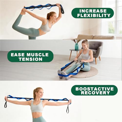 Stretching Strap with Loops,Non-Elastic Yoga Strap for Physical Therapy,Knee Replacement Recovery & Plantar Fasciitis,Leg Stretcher Band for Flexibility & Hamstring Rehab - color: Blue