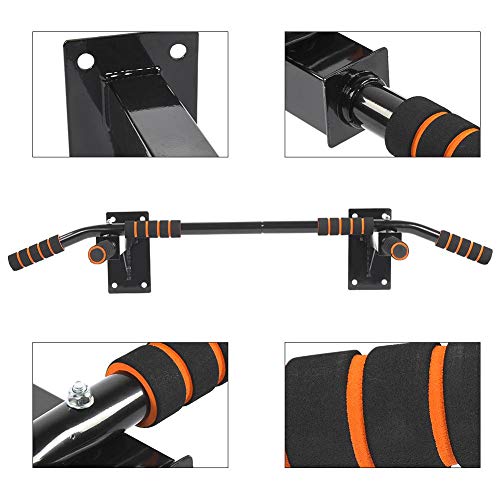 Professional Wall Mount Pull Up Bar Heavy Duty Chin Up Bar Strength Training Equipment for Home Gym Black Steel Construction with 6 Comfort Foam Grips