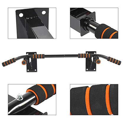 Professional Wall Mount Pull Up Bar Heavy Duty Chin Up Bar Strength Training Equipment for Home Gym Black Steel Construction with 6 Comfort Foam Grips