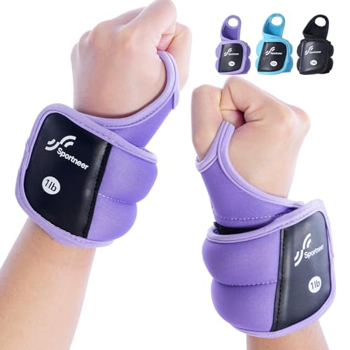 Sportneer Wrist Weights with Thumb Loops Lock for Men Women, 2 LBS /4 LBS Pair Arm Hand Weights for Running Walking Jogging Physical Therapy Gym Strength Training Cardio Exercise, Increase Wrist & Hand Resistance - color: Purple, size: 1 LB x 2