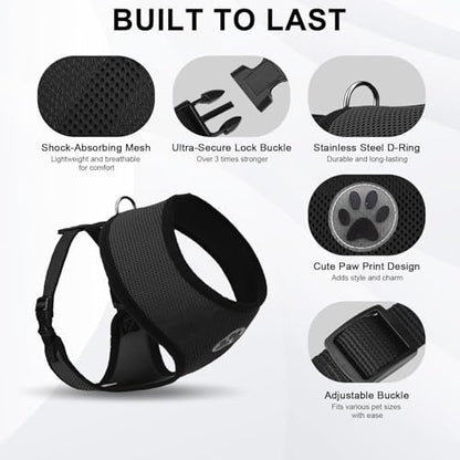 BINGPET Small Dog Harness, No Pull Step-in Puppy Pet Vest, Black - color: Black, size: XS (NECK: 10", CHEST: 10"-14")
