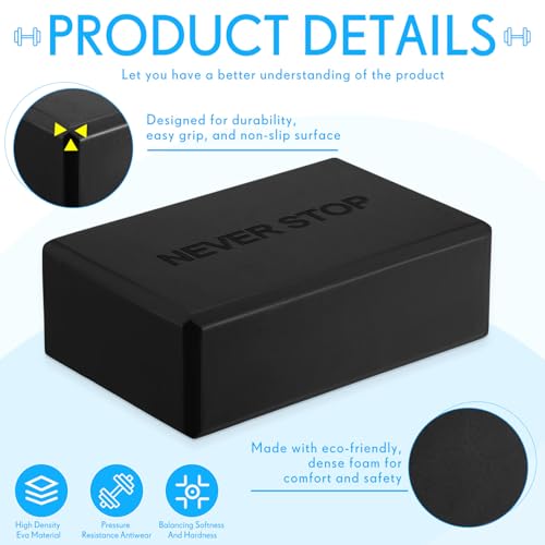 RoundFunny 4 Pack Yoga Blocks Non Slip Pilates Brick Foam Blocks Pilates Dance Gymnastics Workout Fitness Props Tool for Stretching Meditation and Exercise