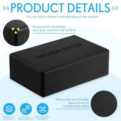 RoundFunny 4 Pack Yoga Blocks Non Slip Pilates Brick Foam Blocks Pilates Dance Gymnastics Workout Fitness Props Tool for Stretching Meditation and Exercise