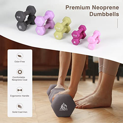 LIONSCOOL Set of 2 Neoprene Coated Dumbbell Hand Weights, Anti-Slip and Anti-Roll Hex Dumbbells in Pair for Strength Training, Resistance Training - style: 56LB, 10 pieces with rack