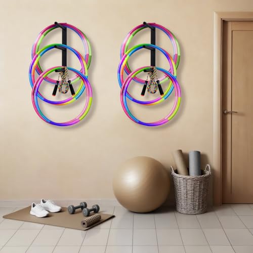 Wall Mount Jump Rope Rack Multi Use Hoop Rope Holder Organizer Fitness Equipment Storage Rack for Hoops, Foam Rollers Resistance Bands,Home/Gym Storage