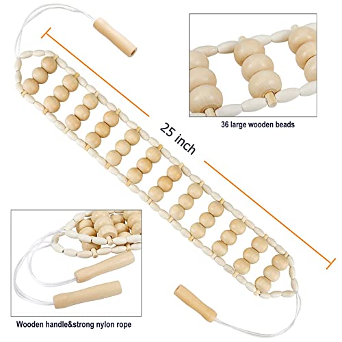 2 in 1 Wooden Back Massager Roller Rope & Handheld Roller Massager Stick, Relax Fascia, Cellulite, Muscle, Back & Abdomen, Therapy Lymphatic Anti Cellulite Muscle Recovery Massage Tool