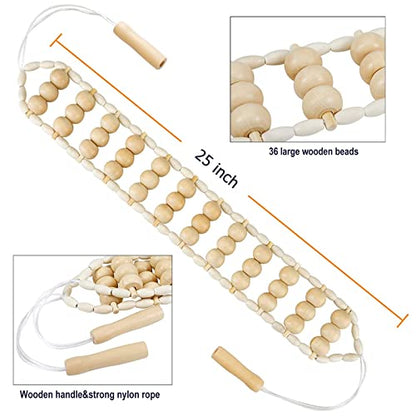 2 in 1 Wooden Back Massager Roller Rope & Handheld Roller Massager Stick, Relax Fascia, Cellulite, Muscle, Back & Abdomen, Therapy Lymphatic Anti Cellulite Muscle Recovery Massage Tool