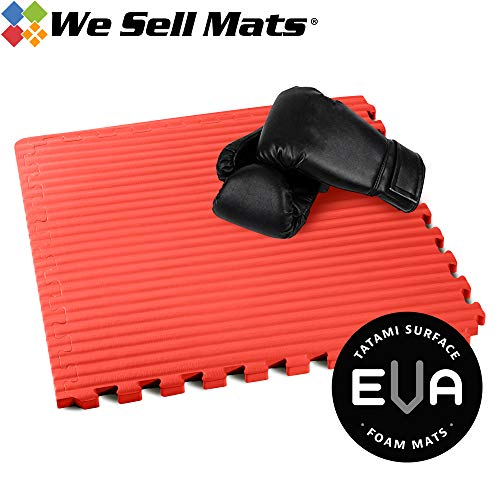 We Sell Mats 3/4 Inch Thick Martial Arts EVA Foam Exercise Mat, Tatami Pattern, Interlocking Floor Tiles for Home Gym, MMA, Anti-Fatigue Mats, 24 in x 24 in - color: Red, style: 24 Square Feet (6 Tiles)