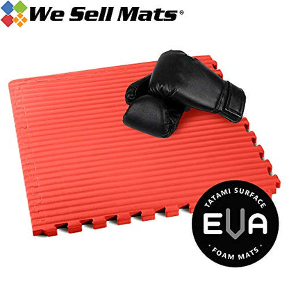 We Sell Mats 3/4 Inch Thick Martial Arts EVA Foam Exercise Mat, Tatami Pattern, Interlocking Floor Tiles for Home Gym, MMA, Anti-Fatigue Mats, 24 in x 24 in - color: Red, style: 24 Square Feet (6 Tiles)