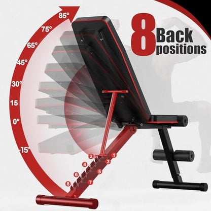 Weight Bench Press, Adjustable Workout Benches for Home Gym Dumbbell Exercise, 880 LB Stable Incline Decline Bench for Full Body Workout, 2 Sec Fast Folding Strength Training Sit up Bench