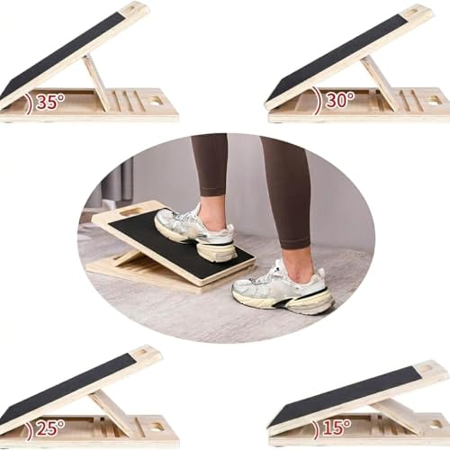 Professional Wooden Slant Board Adjustable Incline Wedge Stretcher with Side Handle Non Slip Suitable for Calf Ankle Achilles Heel Stretch Applicable to Squats Balance Mobility Daily Fitness Training