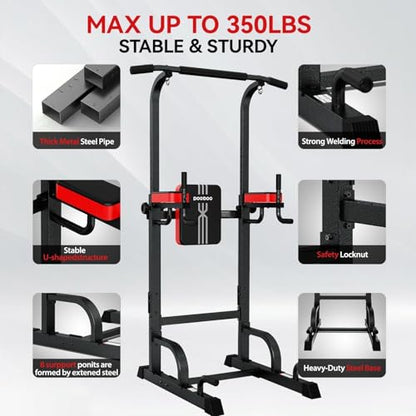 Power Tower Dip Station Pull Up Bar for Fitness Home Gym Workout,Multi-Function Adjustable Height Fitness Strength Training Exercise Equipment,with Power Elastic Ropes