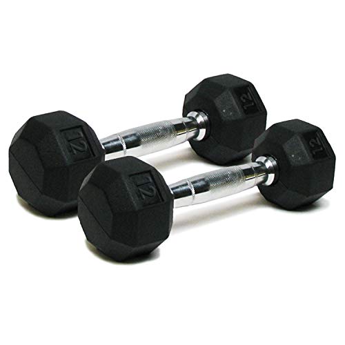 Dumbbells Hand Weights Set of 2 - Rubber Hex Chrome Handle Exercise & Fitness Dumbbell for Home Gym Equipment Workouts Strength Training Free Weights for Women, Men - color: E) 12-Pound (Pair)