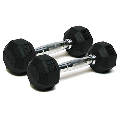 Dumbbells Hand Weights Set of 2 - Rubber Hex Chrome Handle Exercise & Fitness Dumbbell for Home Gym Equipment Workouts Strength Training Free Weights for Women, Men - color: E) 12-Pound (Pair)