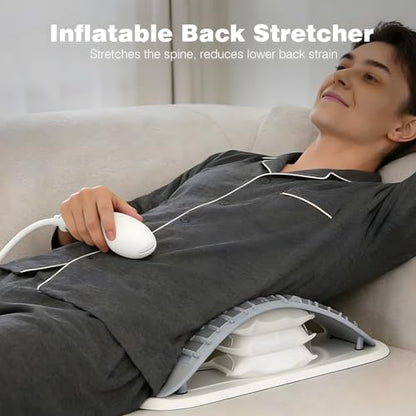 OMISTAR Back Stretcher for Lower Back Discomfort Alleviation, Inflatable Lumbar Support Board with Acupressure Points, Adjustable Height Spinal Decompression Massager