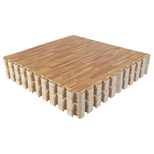 EVA Foam Floor Tiles 12-Pack - 48 SQFT Woodgrain Puzzle Mats for Floor - Interlocking Foam Tiles for Family Room or Gym Flooring by Stalwart (Light) - color: Light Wood Grain, size: 12 Pack