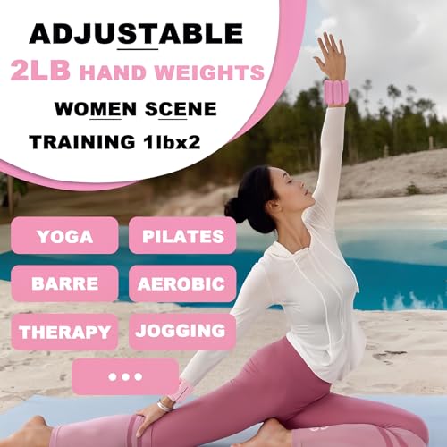 Ankle Weights for Women Wrist Weight: Adjustable Arm Weight Set for Yoga Barre Pilates Walking Aerobics Pool Exercise, Pack of 2, 2Lbs(1 Lbs each), Pink