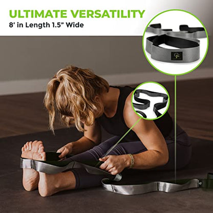 Stretching Strap for Physical Therapy, 12 Multi-Loop Stretch Strap 1.5" W x 8' L, Neoprene Handles, Physical Therapy Equipment, Yoga Straps for Stretching, Leg Stretcher.