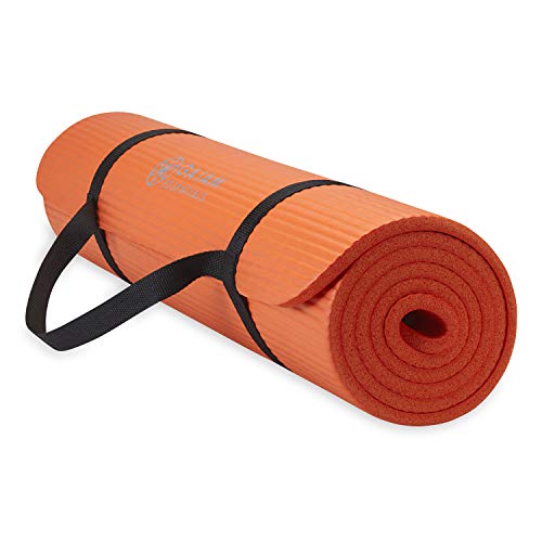 Gaiam Yoga Mat, Pilates & Exercise Mat, Thick Mat 2/5" (10mm) Workout Mat with Easy-Cinch Carrying Strap for Home & Gym Workouts - color: Orange