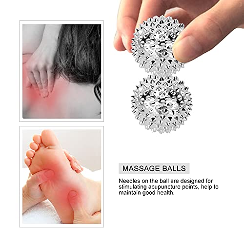 Ymiko Massage Balls,1 Pair Magnetic Massage Ball Hand Massage Acupressure Ball Silver
