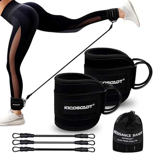 Ankle Resistance Bands with Cuffs, Natural Latex Tubes, 3 Levels for Leg and Glute Workouts, Padded Ankle Straps for Kickbacks, Hip Training and Home Gym Exercise for Women
