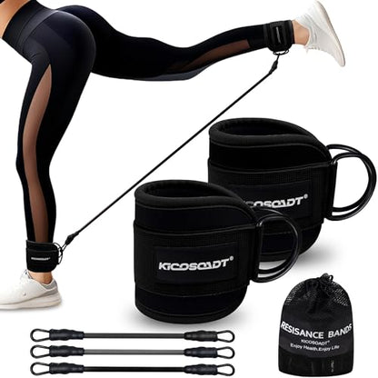 Ankle Resistance Bands with Cuffs, Natural Latex Tubes, 3 Levels for Leg and Glute Workouts, Padded Ankle Straps for Kickbacks, Hip Training and Home Gym Exercise for Women