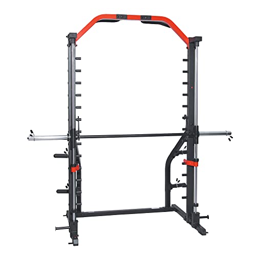 Sunny Health & Fitness Premium Smith Machine & Squat Cage Rack, Pull-Up Bar, Spotter Blocks for Weightlifting & Bench Press for Home Gym Strength Training - style: Premium