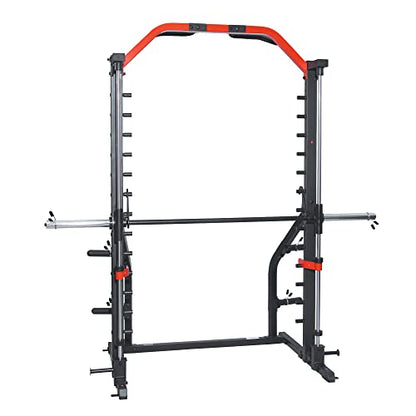 Sunny Health & Fitness Premium Smith Machine & Squat Cage Rack, Pull-Up Bar, Spotter Blocks for Weightlifting & Bench Press for Home Gym Strength Training - style: Premium