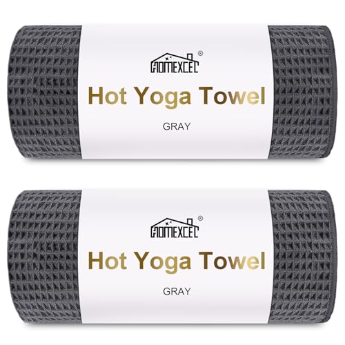 HOMEXCEL Hot Yoga Towels 2 Pack, (26.5" x 72") Non-Slip & Ultra-Absorbent Microfiber Yoga Mat Towels for Hot Yoga, Pilates, Exercise, Fitness, Bikram and Workout, Grey - color: Grey