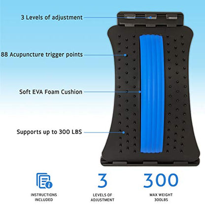 Lumia Wellness 3-Level Adjustable Back Stretcher for Lower Back Pain Relief, Lumbar Back Cracking Device, Back Massager for Spine Decompression and Scoliosis