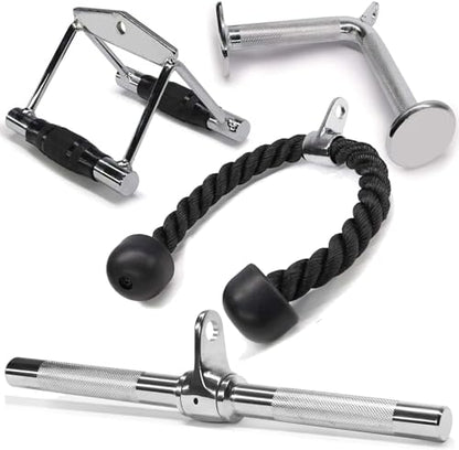 Yes4All Cable Machine Attachment, Row Handles, Tricep Rope, Straight Bar, V Bar, LAT Pulldown Accessories Load 880 LB for Home Gym - color: E. Tricep Rope + Double D + Straight Bar + V Bar