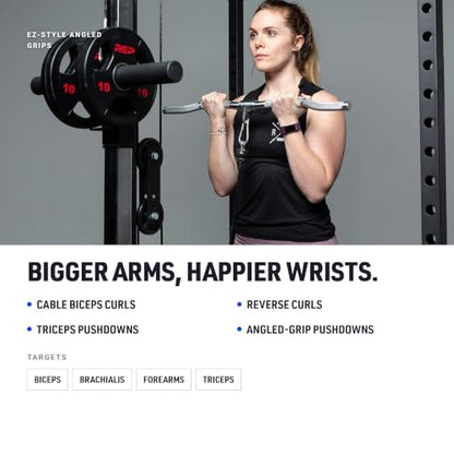 REP Fitness LAT Pulldown and Low Row Cable Machine Attachments and Functional Trainer Attachments – Curl Bar, D-Handle, Ankle Cuff, Tricep Rope, Sports Handle, Straight Bar, Row, Chinning Triangle - style: Multi Grip Curl Bar