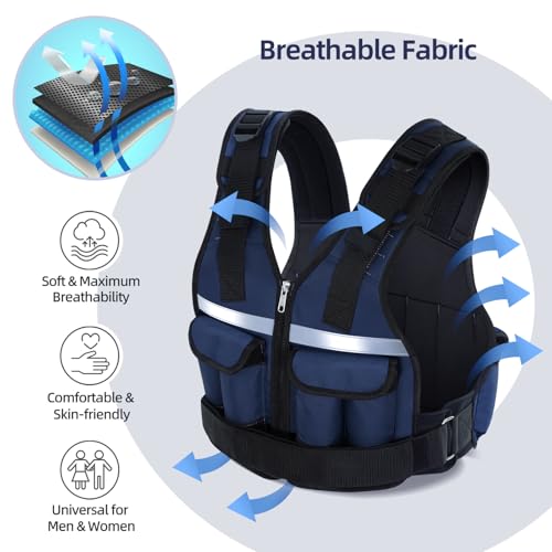 Sportneer Adjustable Weighted Vest Weights: 2-18 lbs/2-42 lbs Washable Weight Vest for Walking 16 In 1 Fast Adjust Rucking Vest for Women and Men Home Gym Running Jogging Strength Training Vests