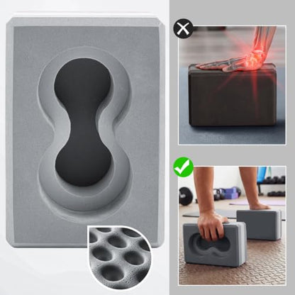 Yoga Blocks 2 Pack for Wrist Relief Yoga Blocks Wrist Support Set with Knee Pads and Strap Improve Comfort and Grip, Nonslip EVA Foam Pilates Exercise Balance Stretching Accessories Meditation