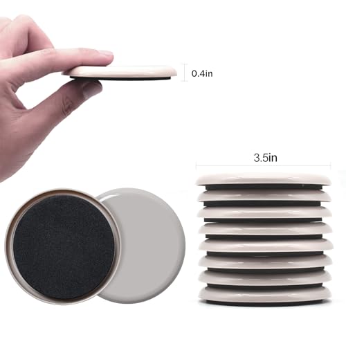 12 Pcs 3 1/2'' Furniture Sliders Pads for Hardwood Floors（Milk White） - size: 3 1/2" Round-12 Pack Milk white