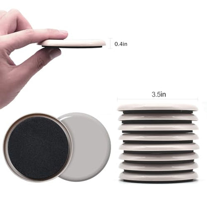 12 Pcs 3 1/2'' Furniture Sliders Pads for Hardwood Floors（Milk White） - size: 3 1/2" Round-12 Pack Milk white
