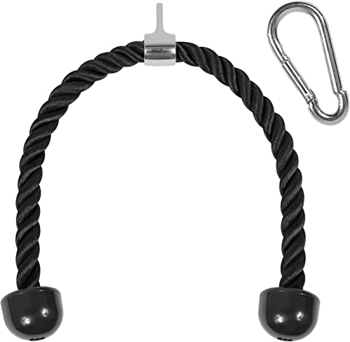 Yes4All Deluxe Tricep Rope Cable Attachment, 27 & 36 inch with 4 Colors, Exercise Machine Attachments Pulley System Gym Pull Down Rope with Carabiner - color: B. 36" Black